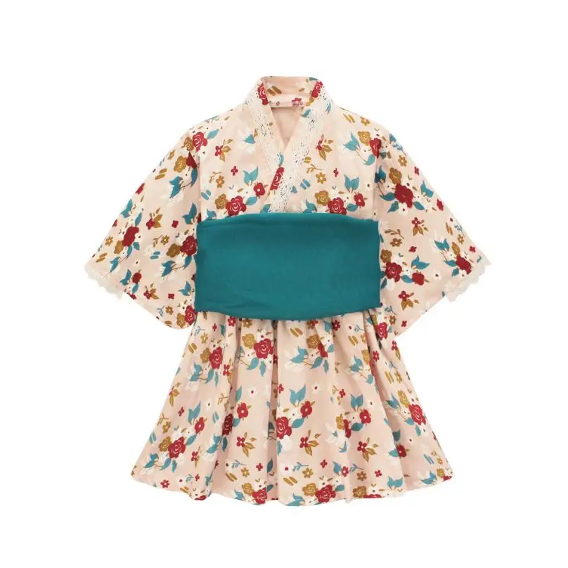 Кимоно; одежда для маленьких девочек; платье в японском стиле; летнее платье для девочек с принтом; пижамы для младенцев; костюм с цветочным рисунком; платье для малышей; Y583 - Цвет: dark pink