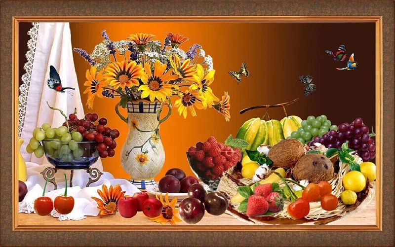 

DIY 5D Diamond Mosaic Fruits flowers cube drill Full Diamond Painting Cross Stitch Kits Diamonds Embroidery Home Decoration