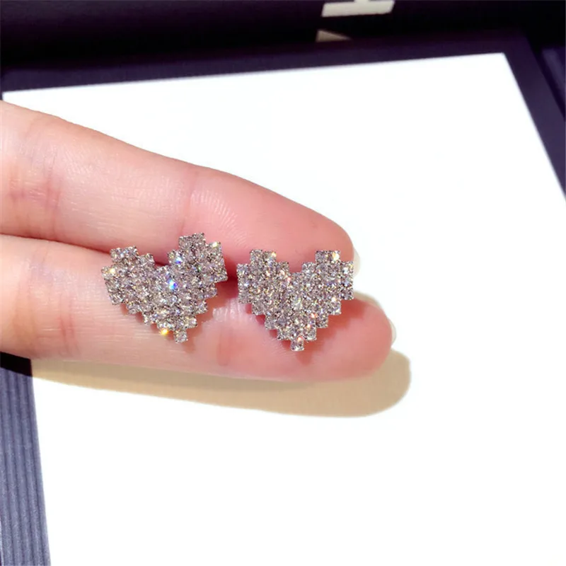

Cute Heart shape Earrring Full AAAAA Cz Real 925 sterling silver Statement Wedding Stud Earrings for women Bridal Party Jewelry