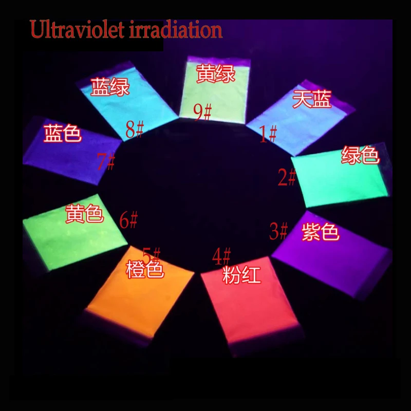 9 colors Color Phosphor Pigment Luminous Powder Coating DIY Photoluminescent Dust Acrylic paints Glow in Dark