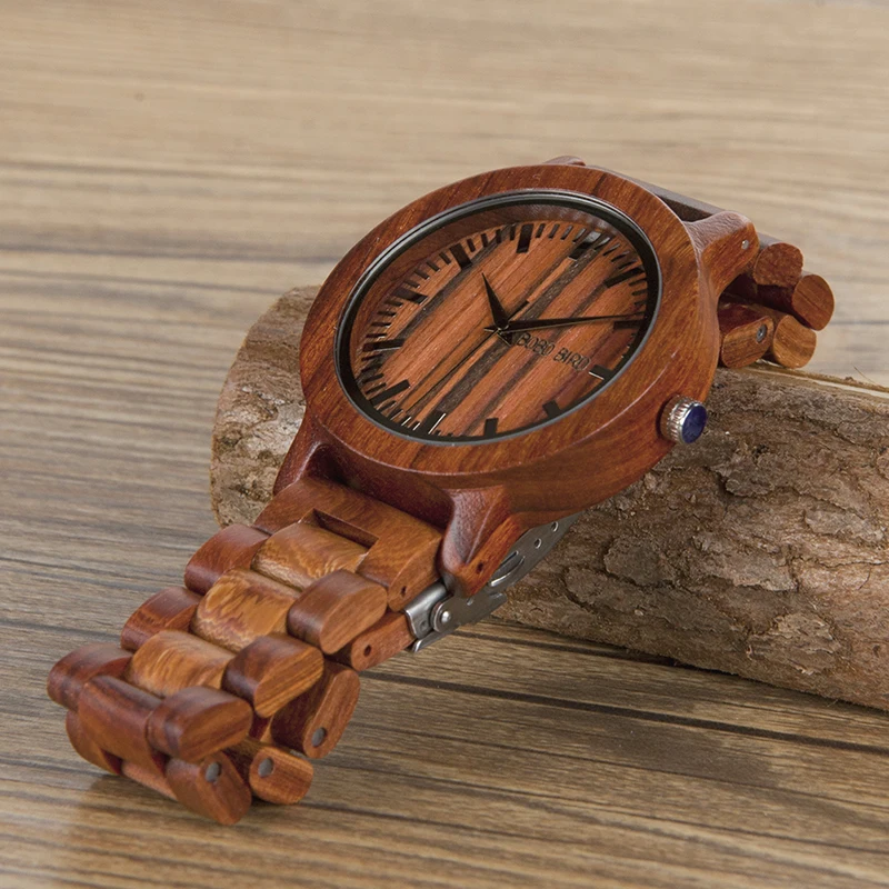 BOBO BIRD Antique Unique Design Mens Dress Red Sandalwood Quartz Watches with All Wooden Band in Gift Box Customized Logo