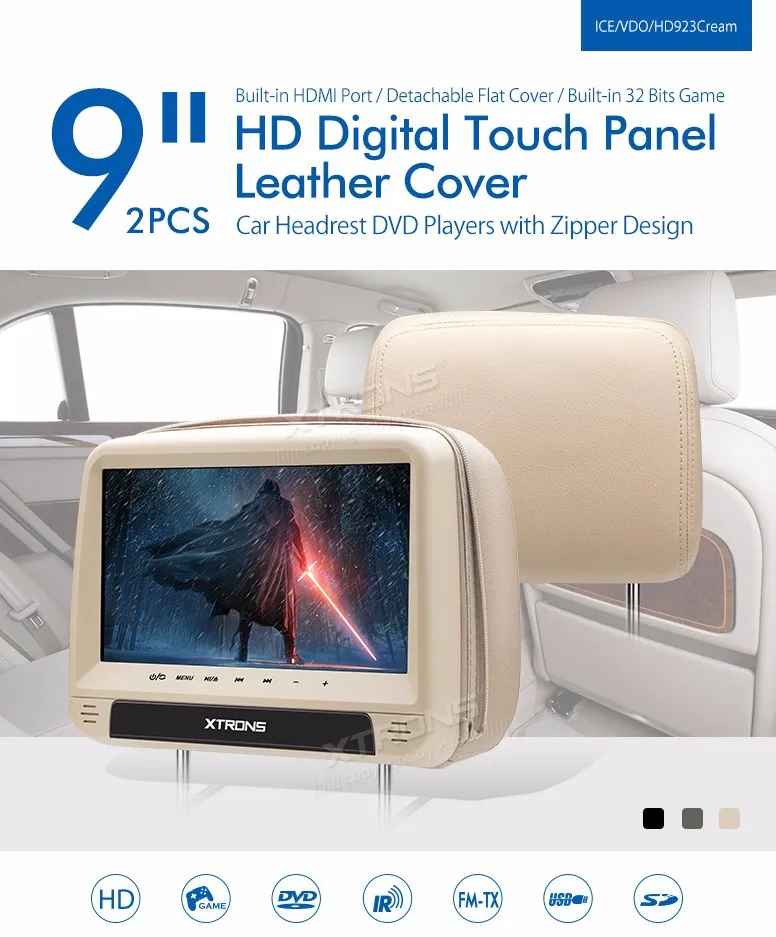 Perfect 2x9" Headrest Car DVD Car Headrest DVD Headrest Car Monitor DVD with HDMI Port & Detachable Zipper Cover Design 0