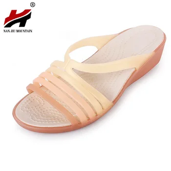 

2018 New Women's Shoes Sandals Beach Shoes Wedge With Plastic Jelly Shoes Fish Mouth With Plastic Word Sandals And Slippers