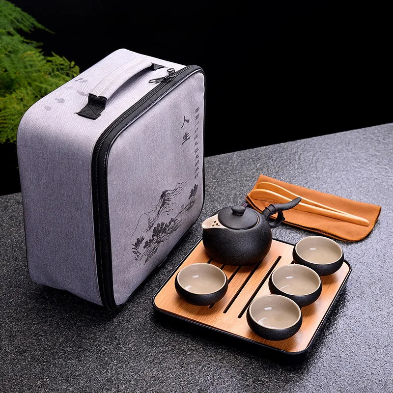  Chinese Kung Fu Tea Set with TrayGlaze Ceramic Purple clay TeaPot Tea CupPortable Travel Tea Set dr