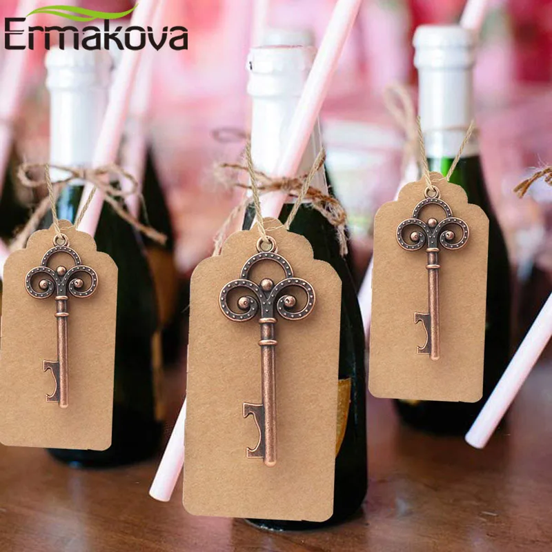 

ERMAKOVA 50 Pcs/Lot Wedding Gifts Vintage Skeleton Key Bottle Opener with Escort Tag Card Rustic Wedding Party Favor Souvenir