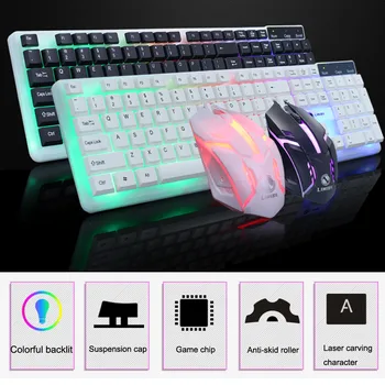 

20# Colorful LED Illuminated Backlit USB Wired PC Rainbow Gaming Keyboard Mouse Set Mechanical Feel Pbt Air Mouse Clavier Gamer
