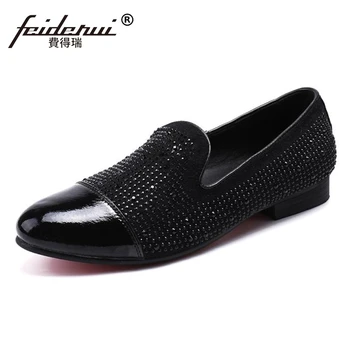 

Plus Size Fashion Round Toe Slip on Man Moccasin Loafers Genuine Leather Rhinestone Comfortable Party Men's Casual Shoes SL54
