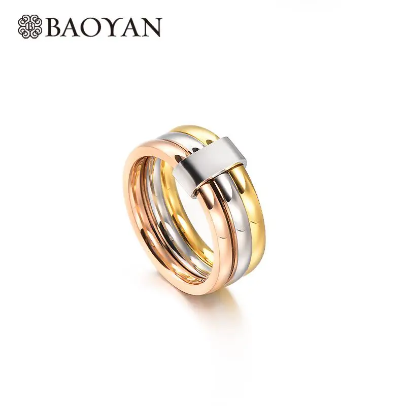 Baoyan винтажные женские свадебные кольца розовое золото Серебряное и золотое покрытие кольца из нержавеющей стали титановые женские кольца для любви - Цвет основного камня: Gold
