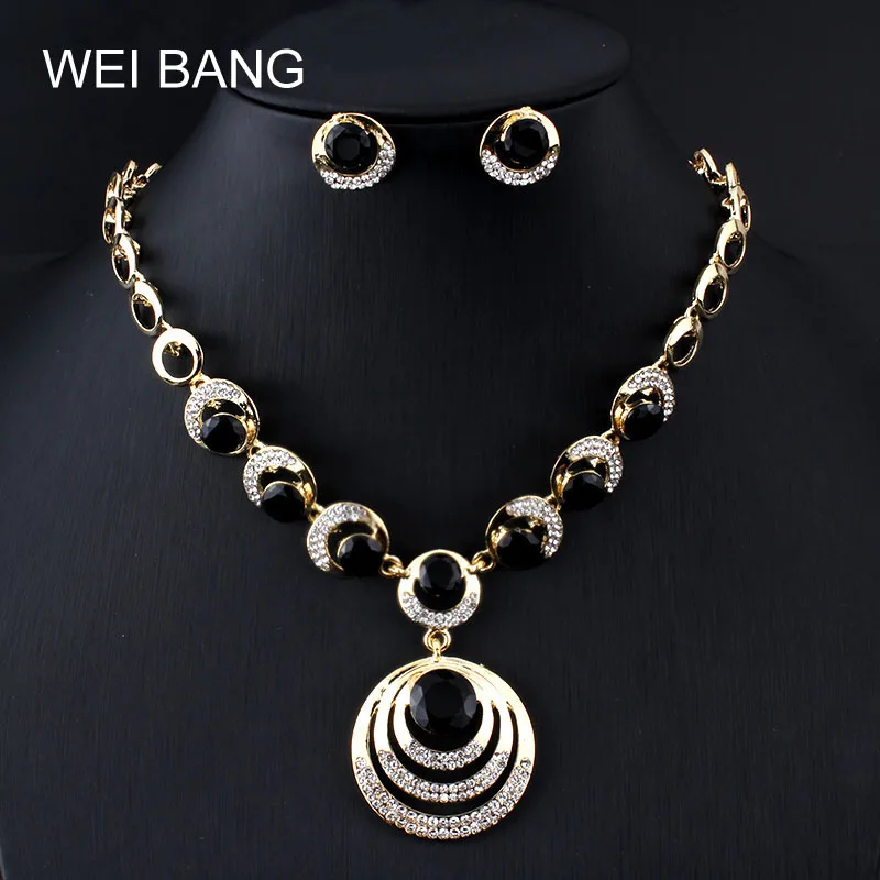 

Weibang Bohemian Wind Four Color Crystal Rhinestones Gold Color Fashion Jewelry Sets Necklaces Earrings 2017 For Women