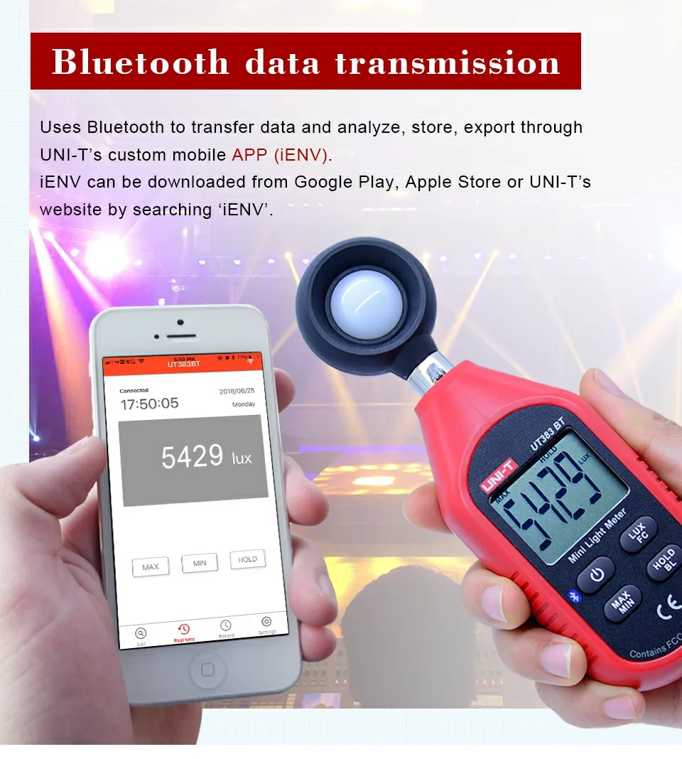 UNI-T UT383BT Цифровой Люксметр Bluetooth мини-светильник оборудование для тестирования окружающей среды ручной люксметр, фотометр