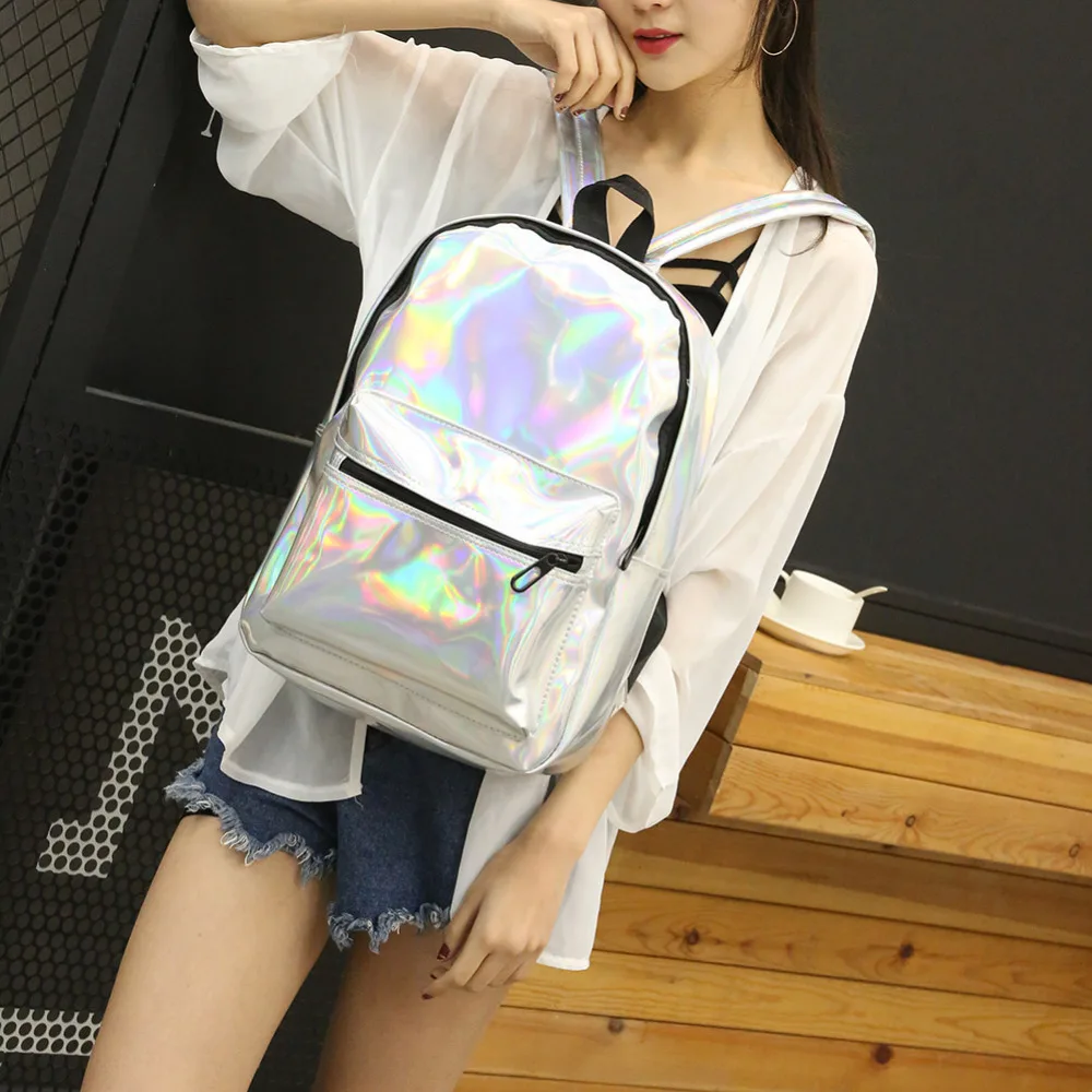 Mochila holográfica Pop de cadera callejera para mujer, Mochila con holograma láser, Mochila De Cuero PU, Mochila femenina brillante para volver a la escuela