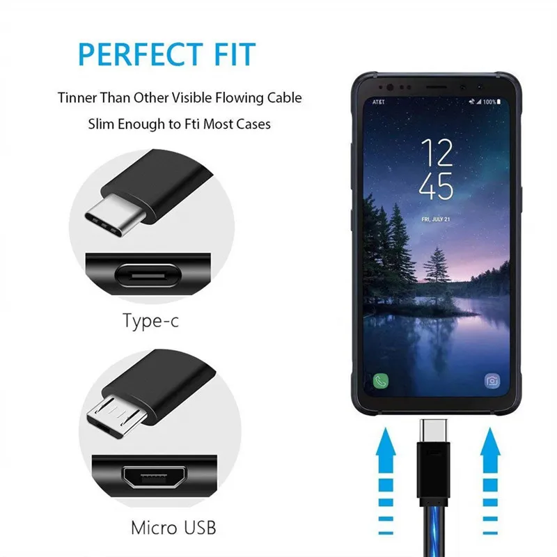 Светодиодный кабель для зарядки Lightig iPhone Samsung Huawei Xiaomi Кабель с разъемом Micro USB Type C