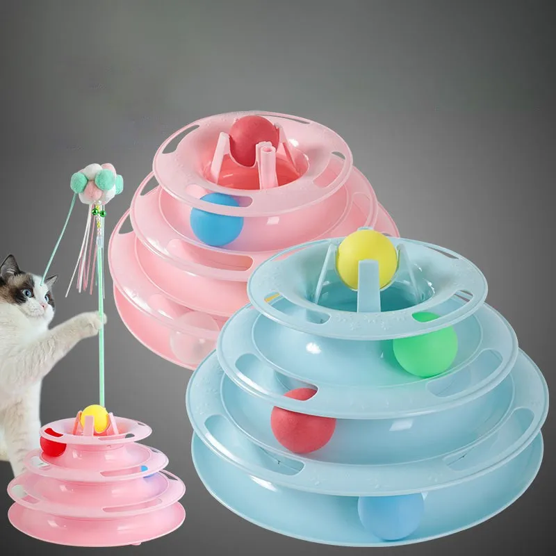 

Pet Toys Cat Tower three levels Turntable Tracks Disc Intelligence Amusement Cat Toys Ball Training Interactive Toy for Cats