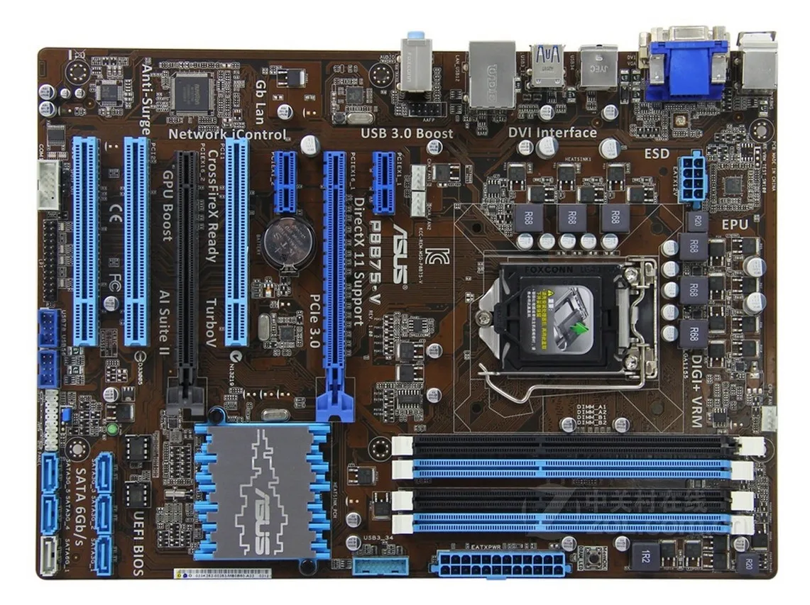 Б/у, Asus P8B75-V оригинальная б/у настольная Материнская плата Intel B75 Socket LGA 1155 i3 i5 i7 DDR3 32G SATA3 USB3.0 AT, Протестировано