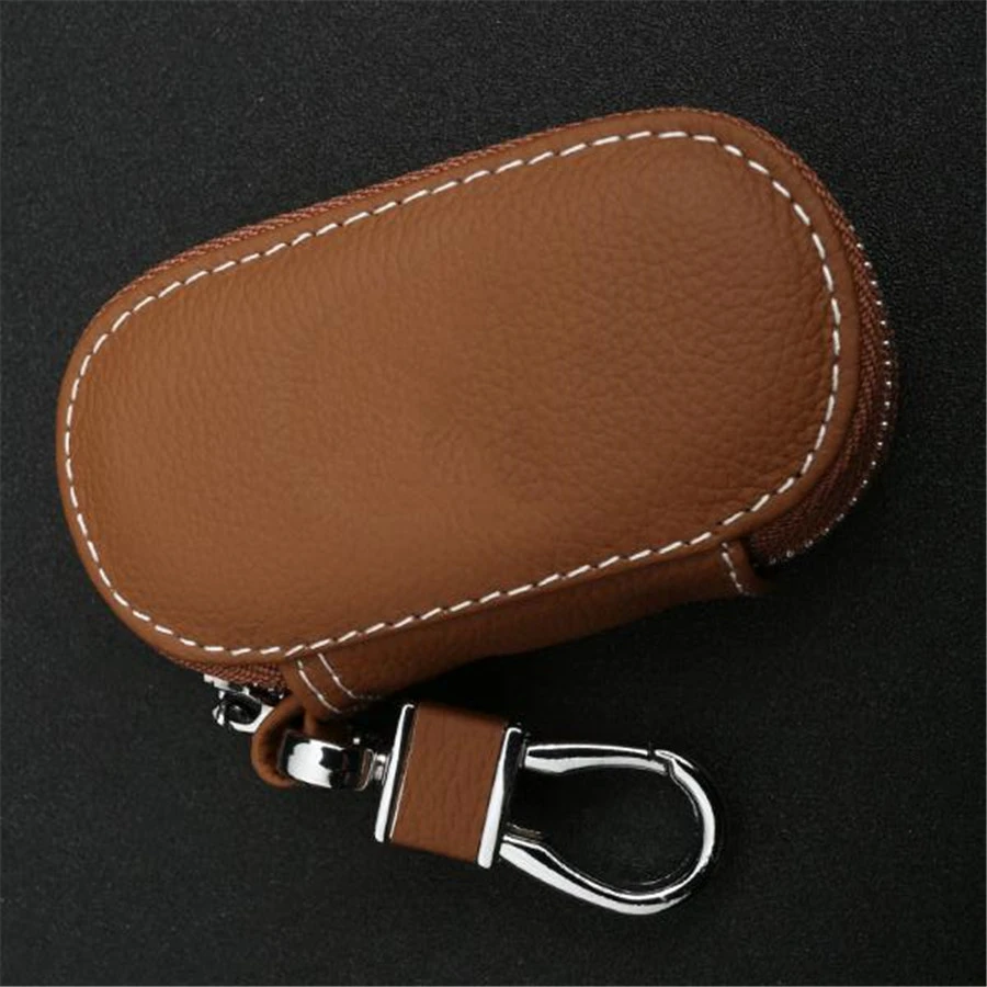1Pcs Top Layer Leather Fashion Car Auto Smart Remote Key Holder Bags Cases Brown