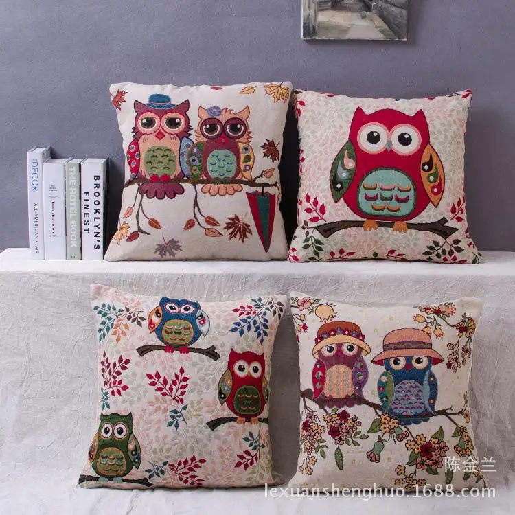 

Best selling Home Supply Cushion Sofa cushions Cover Yarn Cotton Embroidery OWL Pillow Case 45*45cm High Quality Free shipping