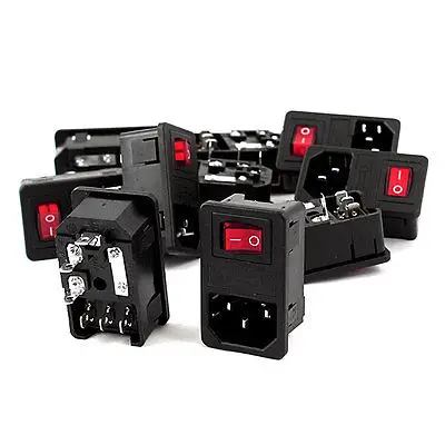 

10 Pcs IEC 320 C14 Inlet Socket w Fuse w I/O/ Red Lamp Rocker Switch AC 250V 10A