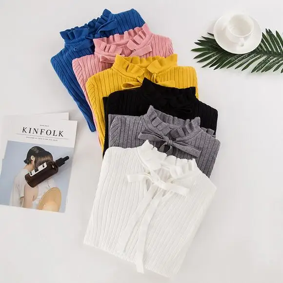 2019 осень зима вязаный свитер пуловер тянуть милый теплый белый желтый кружево до