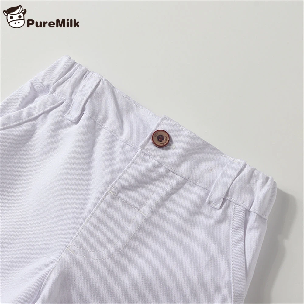 PureMilk/Летняя одежда для мальчиков рубашки с короткими рукавами и белые шорты Повседневная детская одежда для маленьких мальчиков