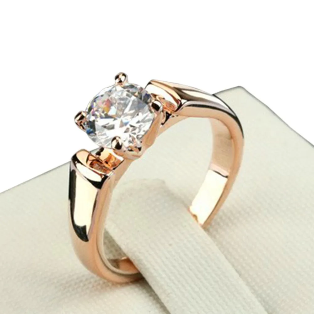 Luxury Female Cheap White Round Ring Cute Fashion 18KT Rose Gold