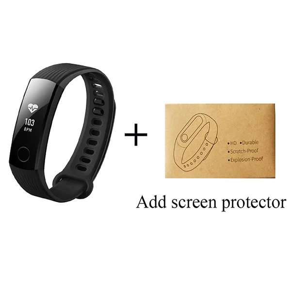 Black add protector Huawei Honor Band 3 Смарт-браслет в режиме реального времени с контролем сердечного ритма 5 атм водонепроницаемый для плавания фитнес-трекер для Android iOS - Цвет: Black add protector