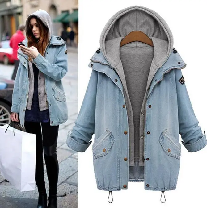 Autumn Winter Women Two Piece Suit Fashion Casual Women Basic Jacket And Coats Denim Jeans Large Sized Women Basic Coats M-Xxxxl