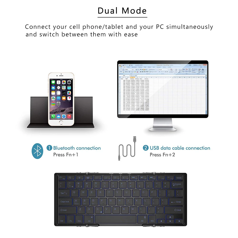  AVATTO Aluminum alloy Portable Folding Bluetooth Keyboard BT wireless Backlit mini Tablet Keyboard 