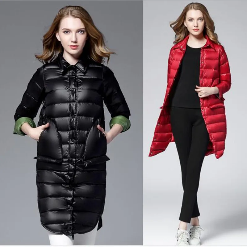 

Down jacket female long section Korean fashion ladies jacket was thin loose white duck Cotton coat student warm jacket