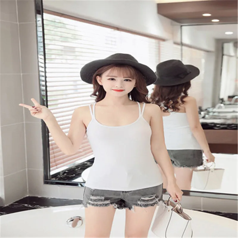 

2019 Sexy Ladies Women's Clothes Cotton Camis Fitness Shirt Sleeveless Halter Shirt Spaghetti Strap Tank Top Vest Black White