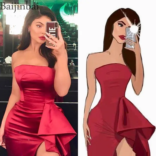 Baijinbai Kylie Jenner Reflective Party Dresses Thigh High Slit
