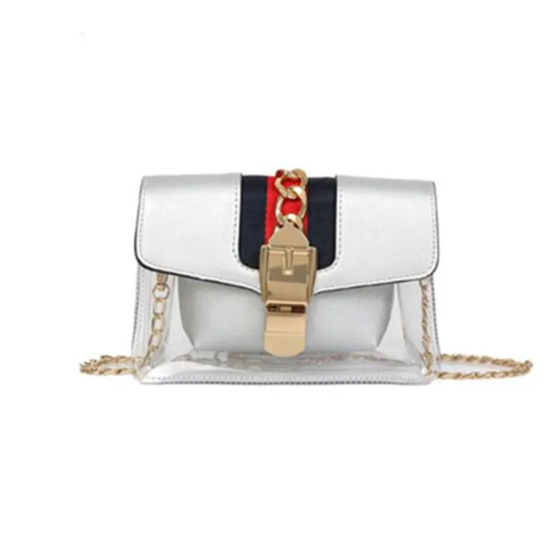 

5 color 2019 Fashion Sweet style chain package summer new transparent small square package splice shoulder Messenger bag