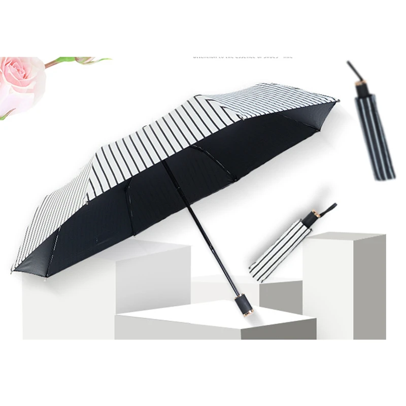 

New Sun Umbrella Folding Umbrella Sun Protection UV Men and Women Simple fashion stripe White Black