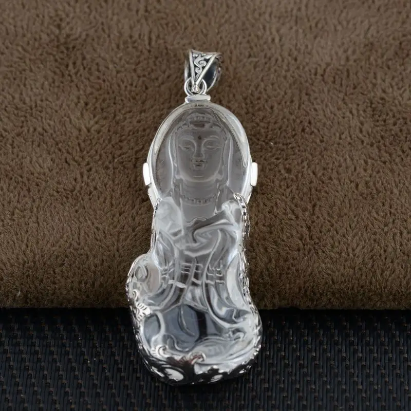 Thai silver wholesale S925 silver inlaid white crystal pendant antique