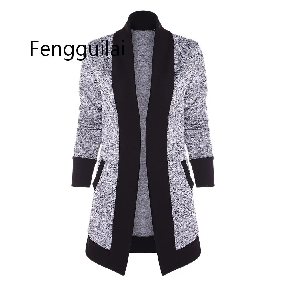 

Open Front Two Tone Knit Cardigan Women Clothing Long Sleeve 2019 Autumn High Collar Casual Sweaters With Pockets