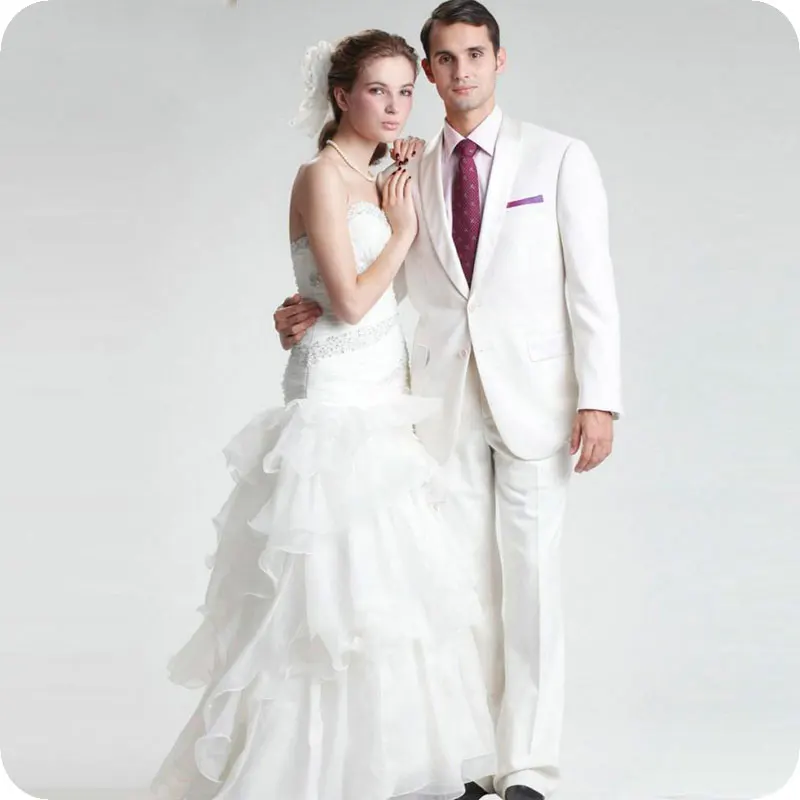 White Wedding Men Suits Groom Wear Tuxedos 2 Pieces (Jacket+Pants) Bridegroom Suits Best Man Blazer Costume Homme Ternos Prom