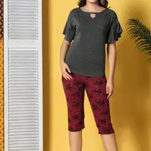 Siyah inci Lady напечатанный хлопок лайкра брюки капри костюм 19102567