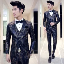 Весенний стилист узор штук костюм Тонкий маленький костюм с принтом три комплекта мужская одежда торжественное платье женат певица костюмы