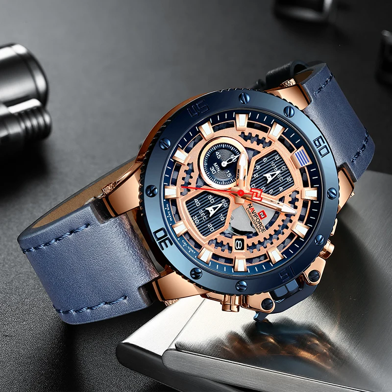 Billige NAVIFORCE Herren Sport Uhren Männer Top Marke Luxus Leder Quarz Automatische Datum Uhr Männlichen Armee Militär Wasserdichte Armbanduhr