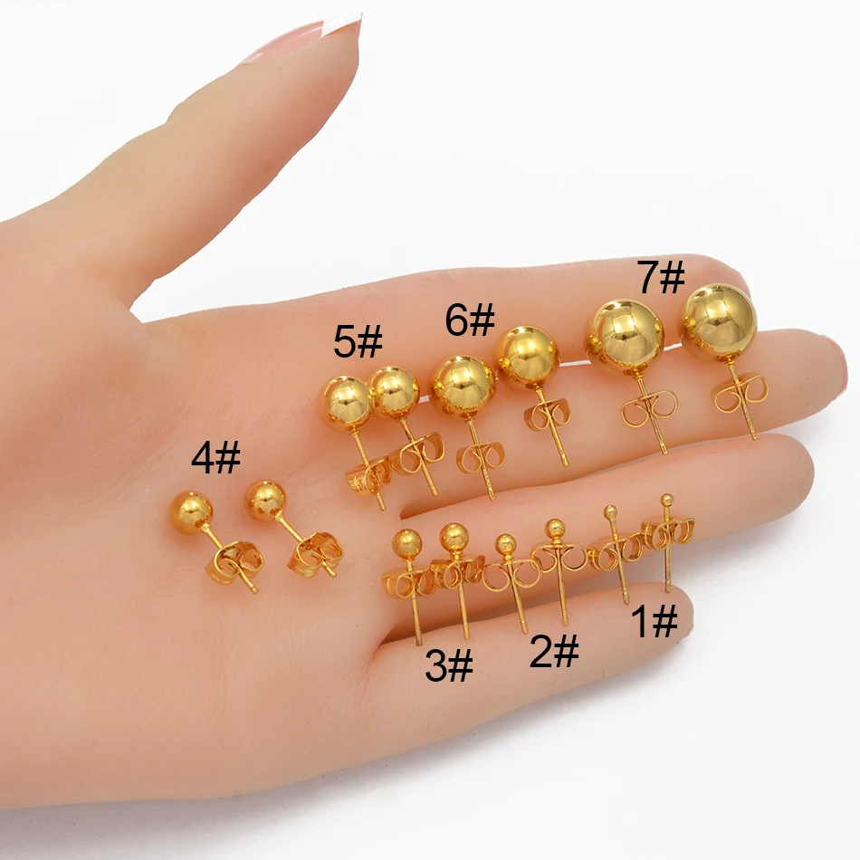 Anniyo 12 пар/лот, 2 мм/3 мм/4 мм/6 мм/8 мм/10 мм/12 мм бусины Серьги для женщин девочек, золотой цветной шарик серьги#198406