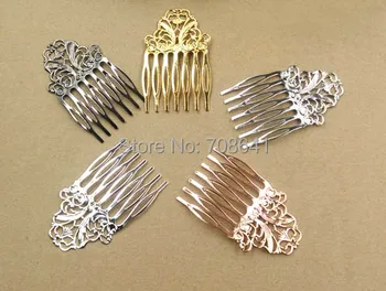 

38x65mm Multi-color Plated Brass Metal Blank Filigree Flower 7 teeth Hairwear Hair Combs DIY Settings Hair Jewelry Findings