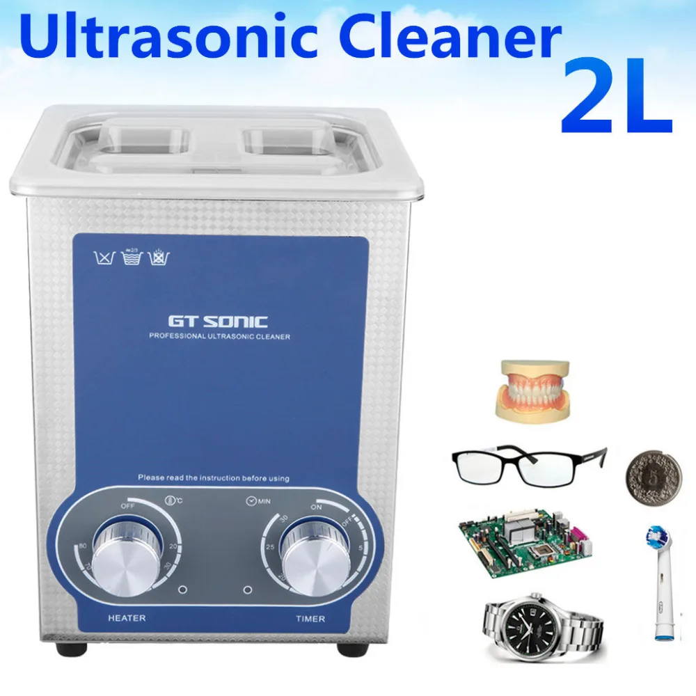Clerance GT SONIC P2 2L Ultrasonic Cleaner Heating Timer Stainless Tank
