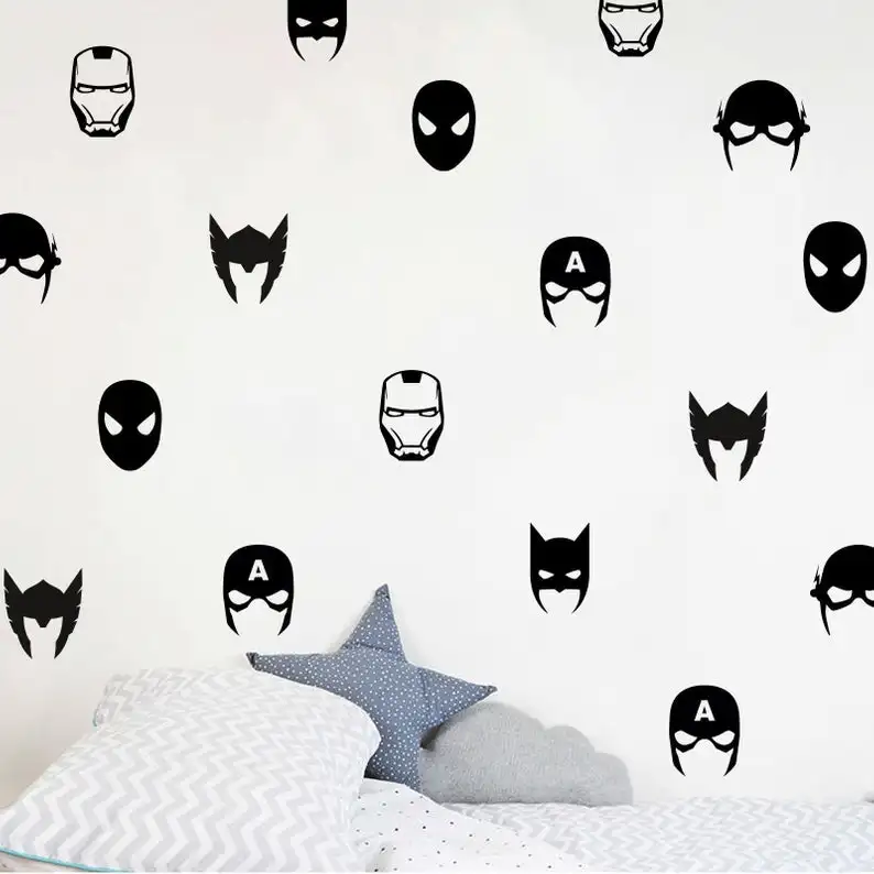 

Set of Mixed Superhero Wall Decals Batman Spiderman Ironman Wall Stickers Wall Pattern Nursery Decor Home Bedroom Decoration M19