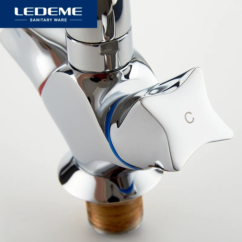 Billige LEDEME Becken Wasserhahn Dual Halter Einzel Loch Sterne design Messing Schiff Hahn Bad Wasserhahn Chrom Moderne Wasserfall Armaturen L1087 2