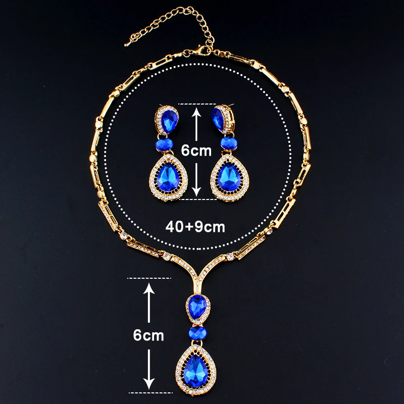 Jiayijiaduo комплект ювелирных изделий «Дубай» Ожерелье Комплект сережек для женщин Свадебное платье Шарм синий акриловый каплевидный подарок для девочки