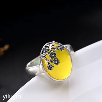 

KJJEAXCMY boutique jewelry S990 silver, topaz, marrow, agate, Korean version, open matte, plum blossom, Sterling Silver Open fem