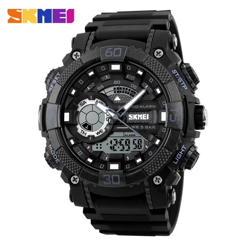 SKMEI модные спортивные часы для мужчин 5 бар водонепроницаемый светодиодный цифровые наручные часы для улицы Мужские кварцевые аналоговые Relogio Masculino 1228