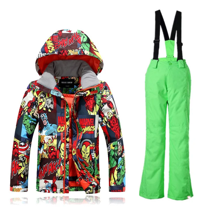 Лыжная куртка для мальчиков, штаны, ветрозащитная водонепроницаемая Спортивная одежда для улицы, утепленный теплый Детский костюм, комплект для катания на лыжах, сноуборде, зимнее пальто, брюки