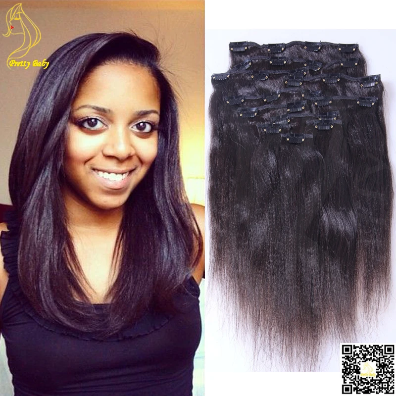 Italian Light Yaki Clips In Hair Extensions Yaki Clip In Human Hair