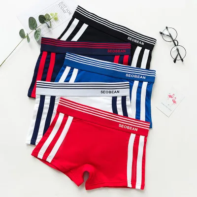 

5pcs 2018 Hot Sale Pyjama underwear Women Stripe Belt Sports Stlye Pure Cotton Comfortable Breathable Elastic Underpants Women
