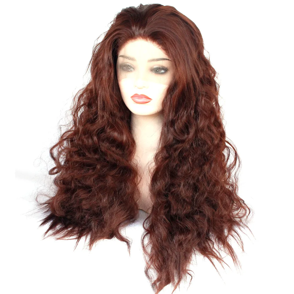 Rich Copper Red Synthetic Lace Front Wigs Dark Auburn Long Loose Deep Wave Wig Heat Resistant Fiber Full Wigs for Women-6